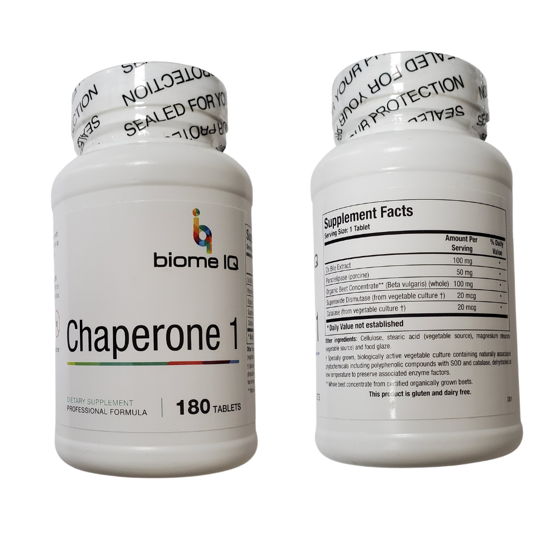 O Chaperone 1 é composto por sais biliares, SOD, e catalase. Isto é utilizado para melhorar a capacidade do butirato de se mover para as células, uma vez que pode funcionar como uma proteína de choque térmico. A SOD liga-se às moléculas de cobre e zinco para quebrar as toxinas. As moléculas de oxigénio carregadas chamadas radicais superóxidos são subprodutos de processos celulares normais, estes radicais livres devem ser quebrados regularmente para evitar danificar as células, neste caso, os neurónios motores.